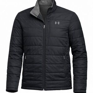 Under Armour Black Puffer Jacket Men’s Large Full Zip Quilted Athletic Coat